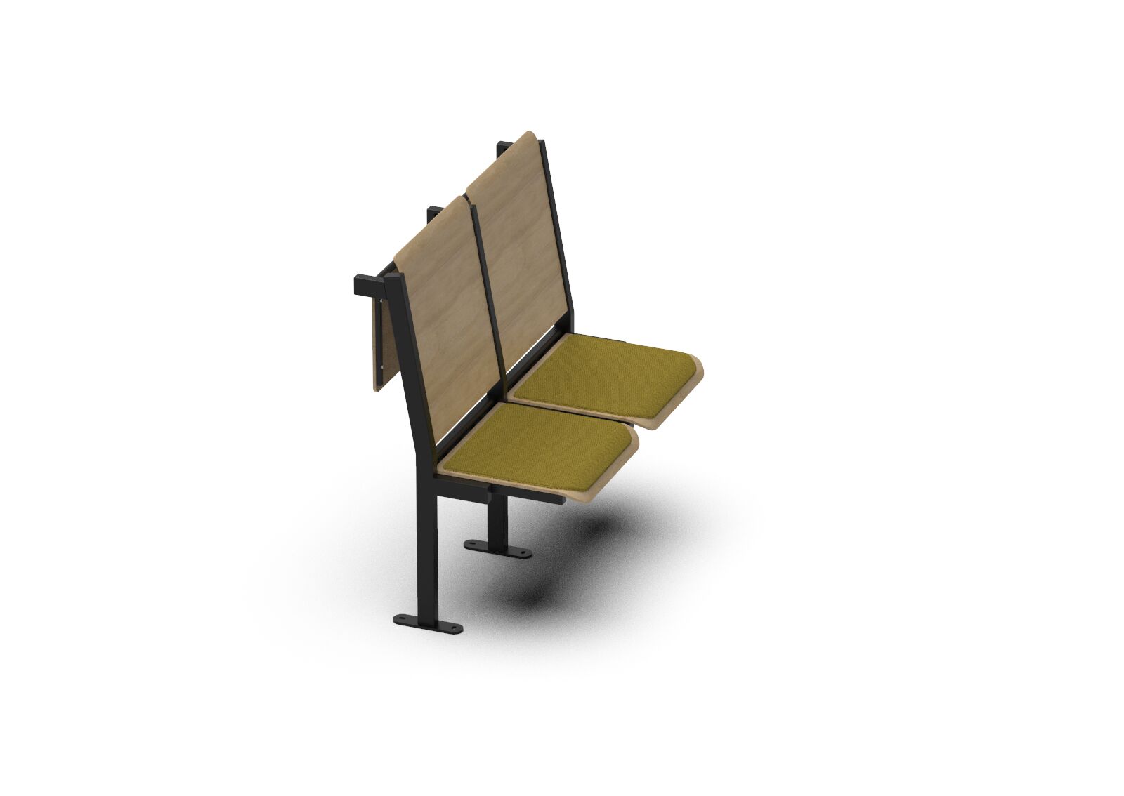 Drewniane krzesło do poczekalni z zielonymi poduszkami 2hall po skosie od przodu B-Group