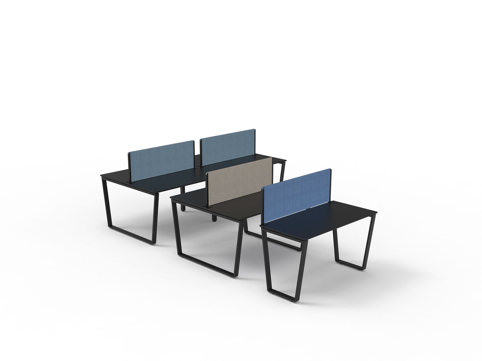 Czarne metalowe trapezowe nogi do stołów z czarnymi blatami i kolorowymi ściankami B100 B-Group - niebieski