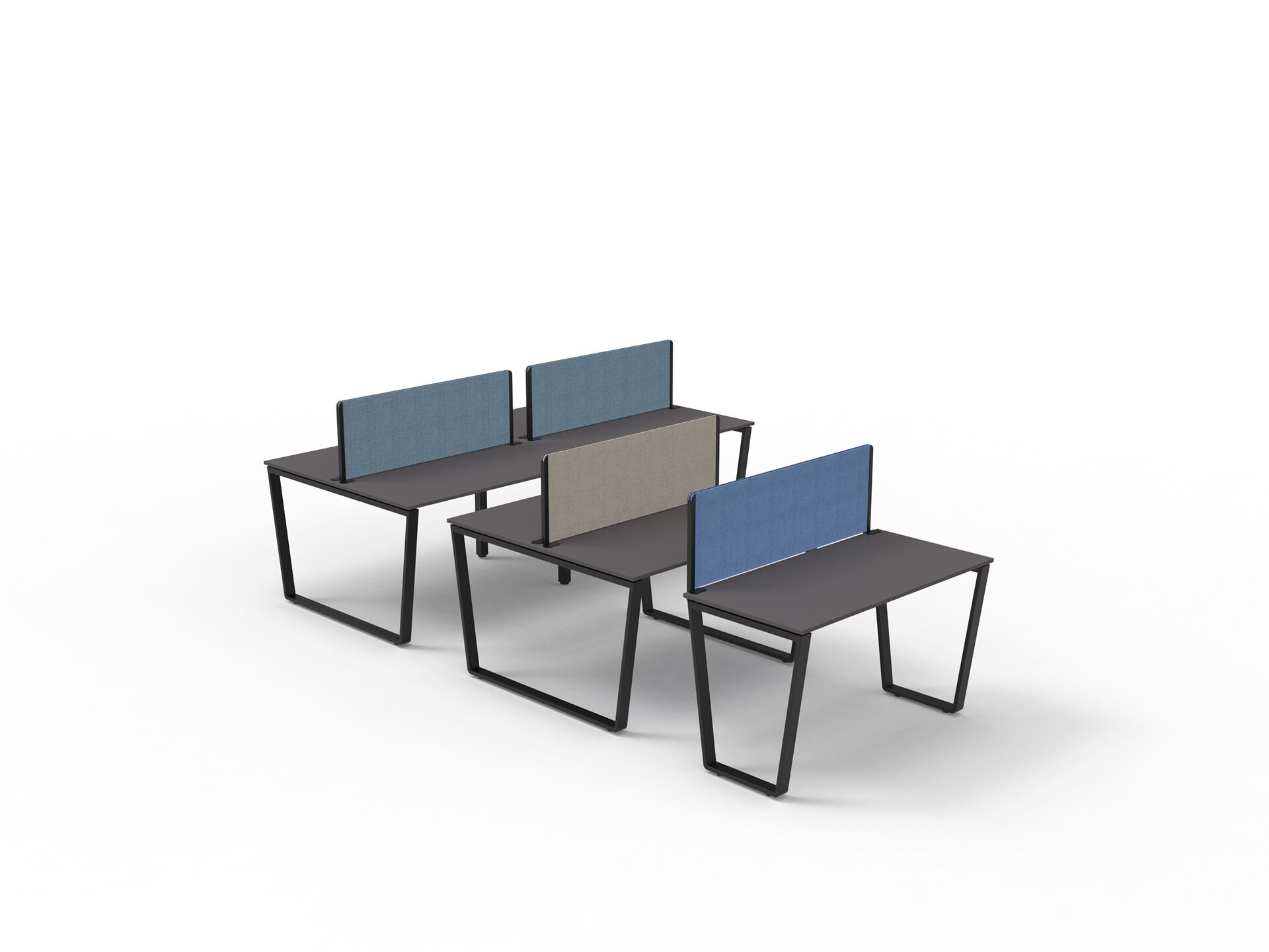 Czarne metalowe trapezowe nogi do stołów z szarymi blatami i kolorowymi ściankami B100 B-Group - niebieski