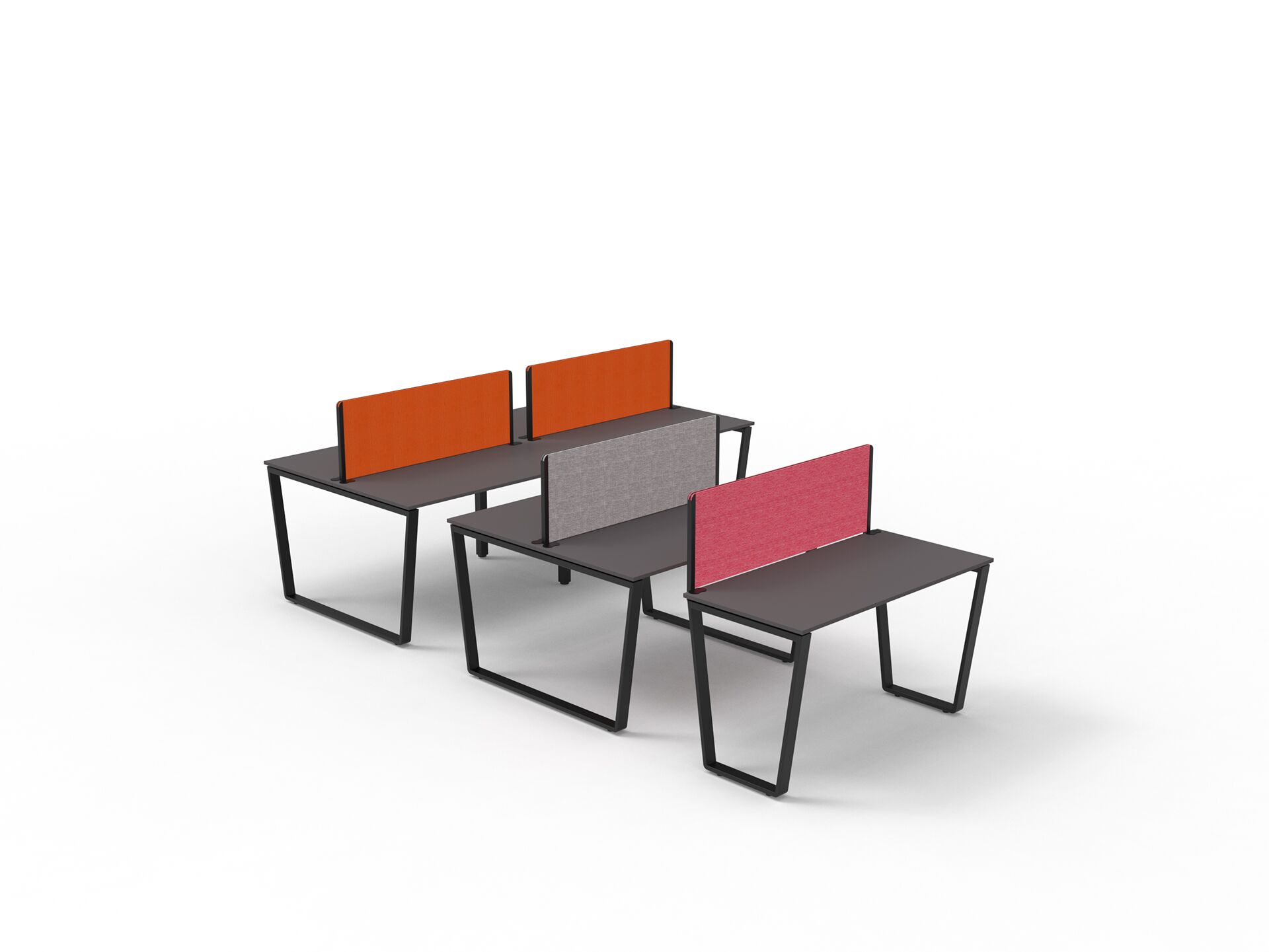 Czarne metalowe trapezowe nogi do stołów z szarymi blatami i kolorowymi ściankami B100 B-Group