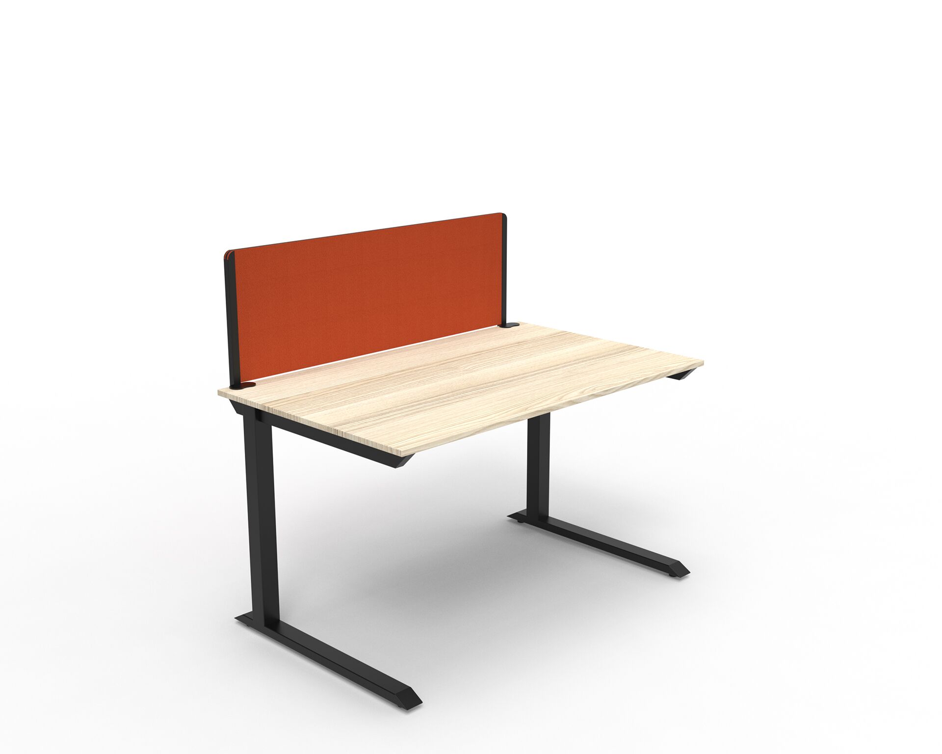Czarne metalowe nogi w kształcie "C" do stołu z jasno drewnianym blatem i czerwoną ścianką B30 B-Group