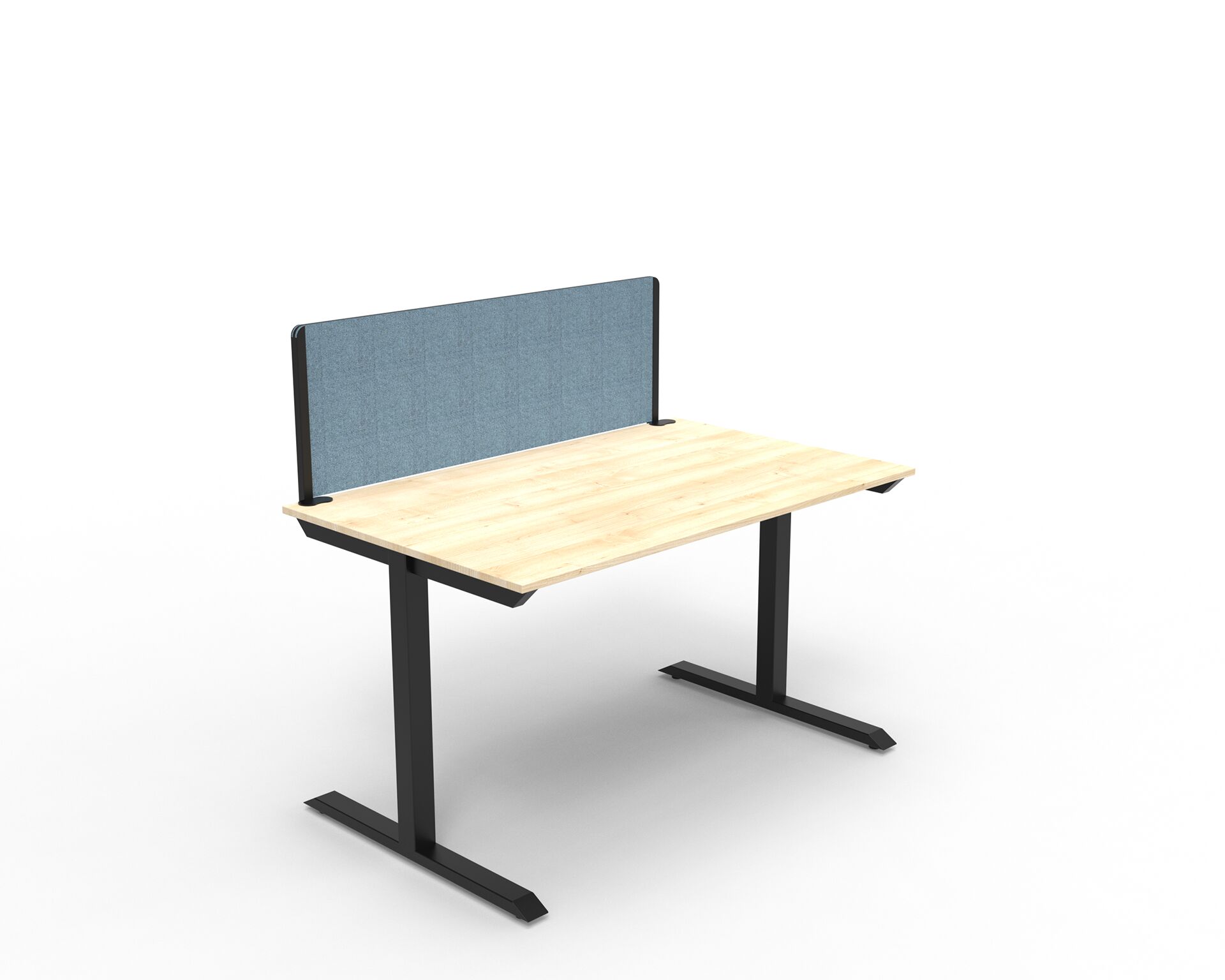 Czarne metalowe proste nogi do stołu z jasnym drewnianym blatem i niebieską ścianką B30 B-Group