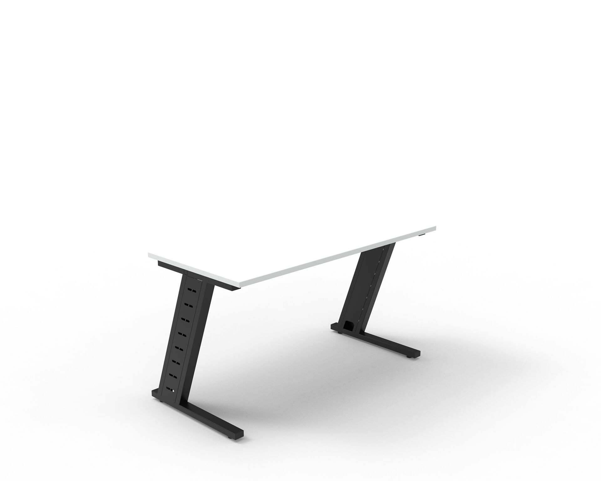 Czarne metalowe zakrzywione nogi do stołów chowające kable z białym blatem B40 B-Group