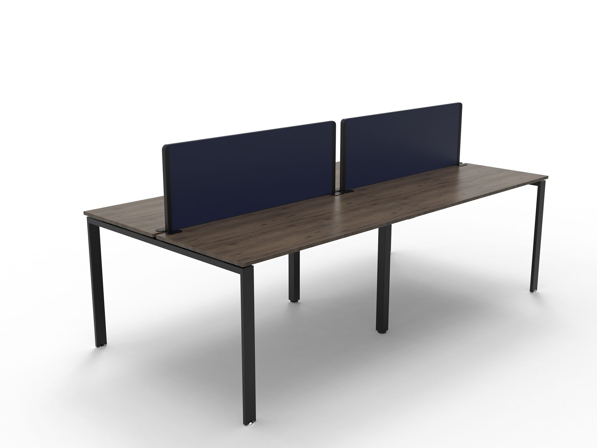 Czarne metalowe nogi do długiego szerokiego stołu z ciemnym blatem i niebieskimi ściankami B500 B-Group