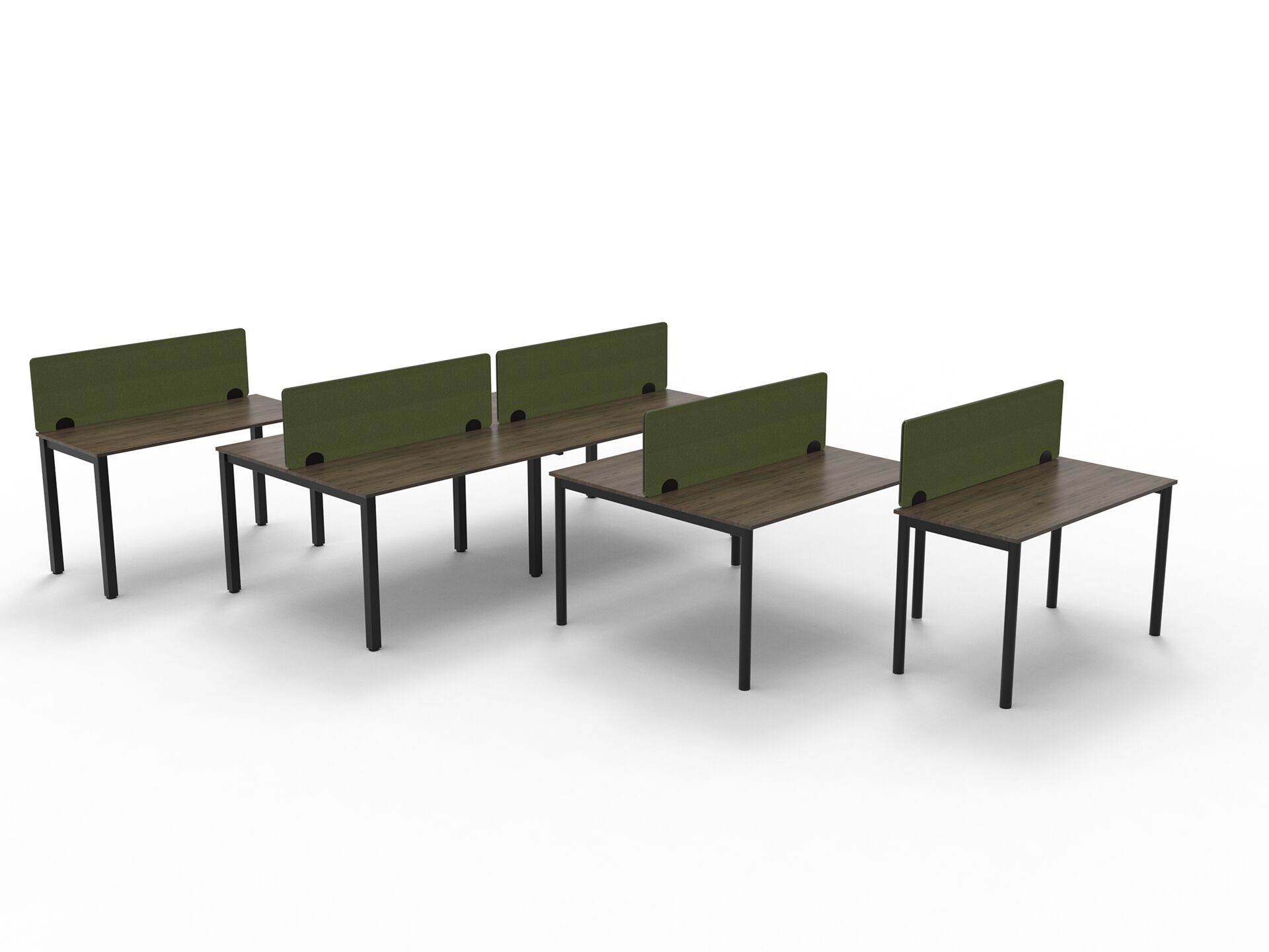 Czarne metalowe nogi do stołów z ciemnym blatem i zielonymi ściankami B600 B-Group