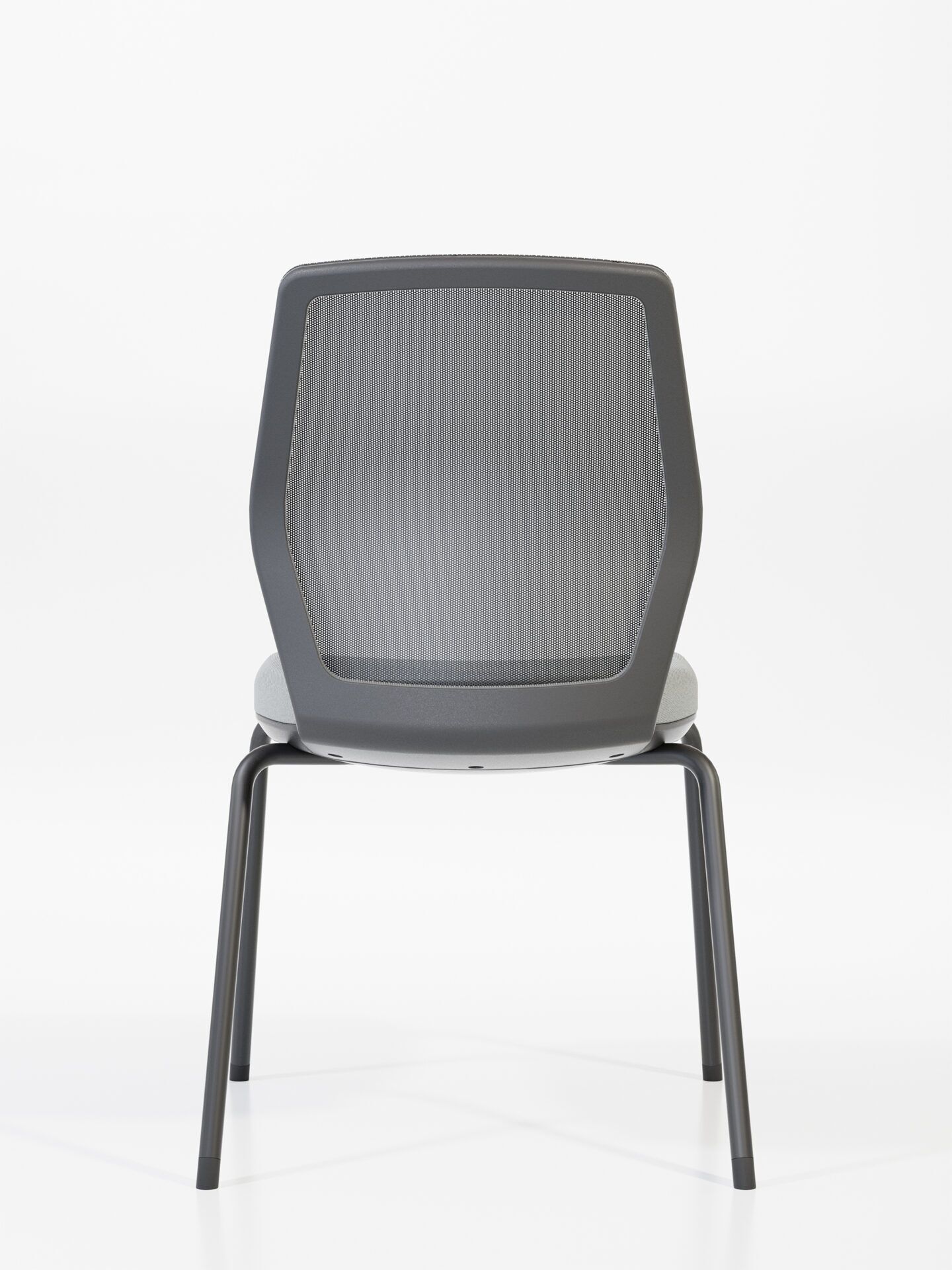 Krzesło biurowe z szarym siedziskiem, siatką na oparciu i czarnymi nogami START od tyłu B-Group