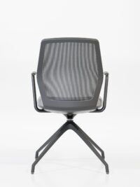 Krzesło biurowe z szarym siedziskiem, siatką na oparciu i czarną nogą START od tyłu B-Group