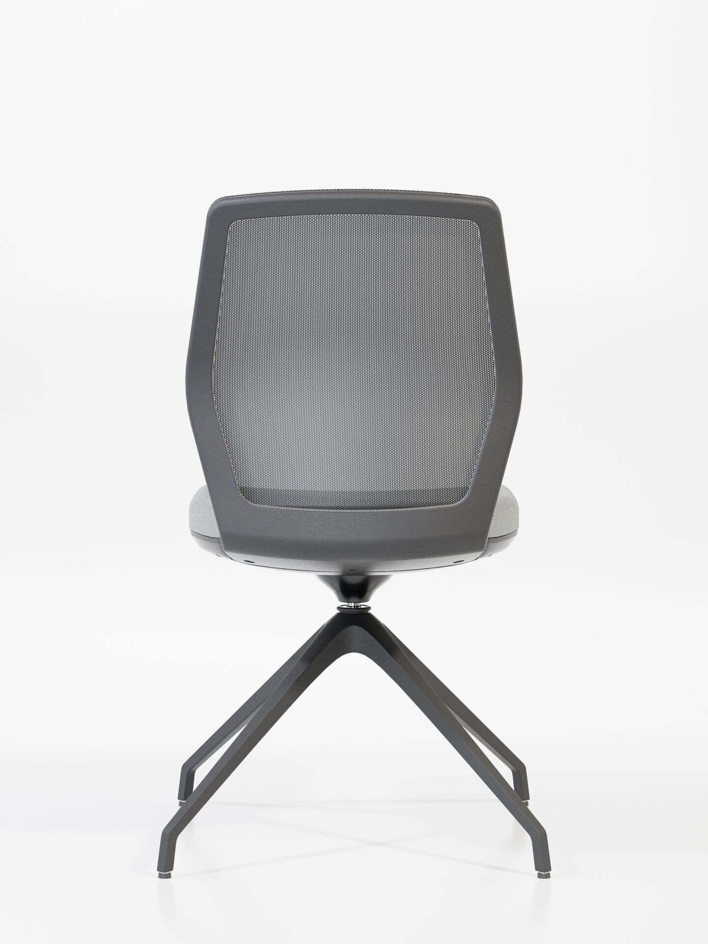 Krzesło biurowe z szarym siedziskiem, oparciem z siatką i czarną nogą START od tyłu B-Group
