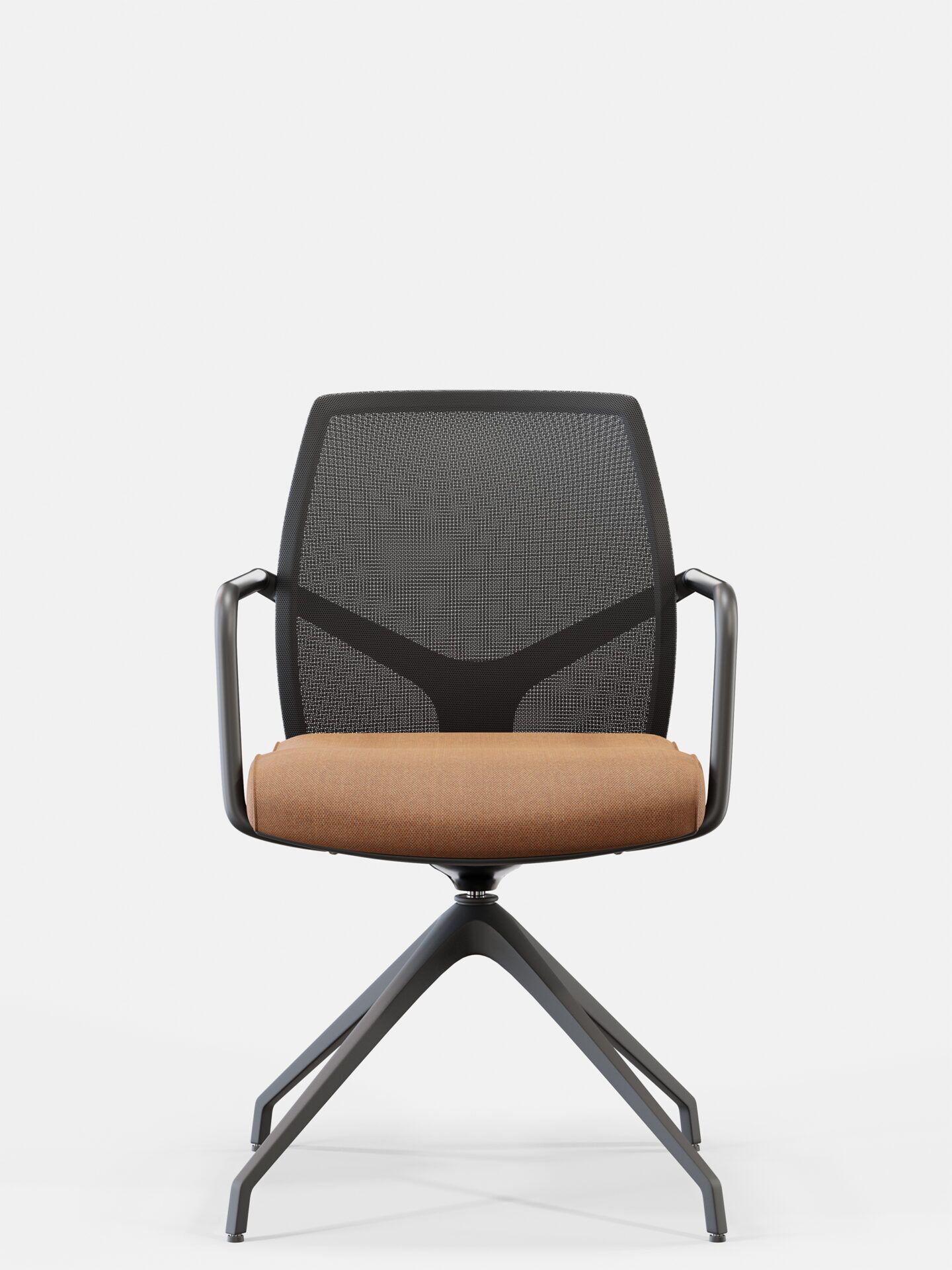 Krzesło biurowe z brązowo pomarańczowym siedzeniem i czarną nogą Skill od przodu B-Group