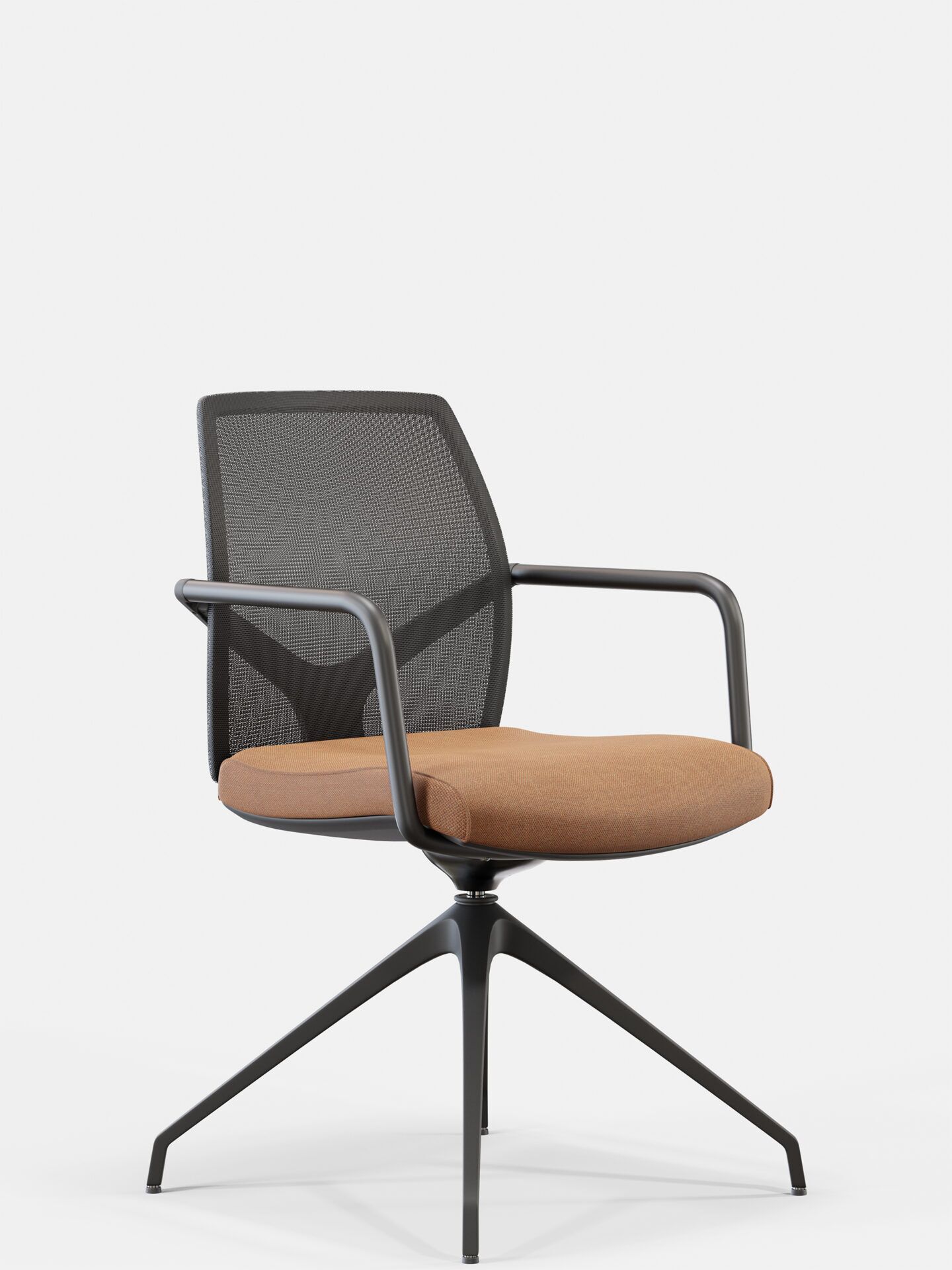Krzesło biurowe z brązowo pomarańczowym siedzeniem i czarną nogą Skill po skosie od przodu B-Group