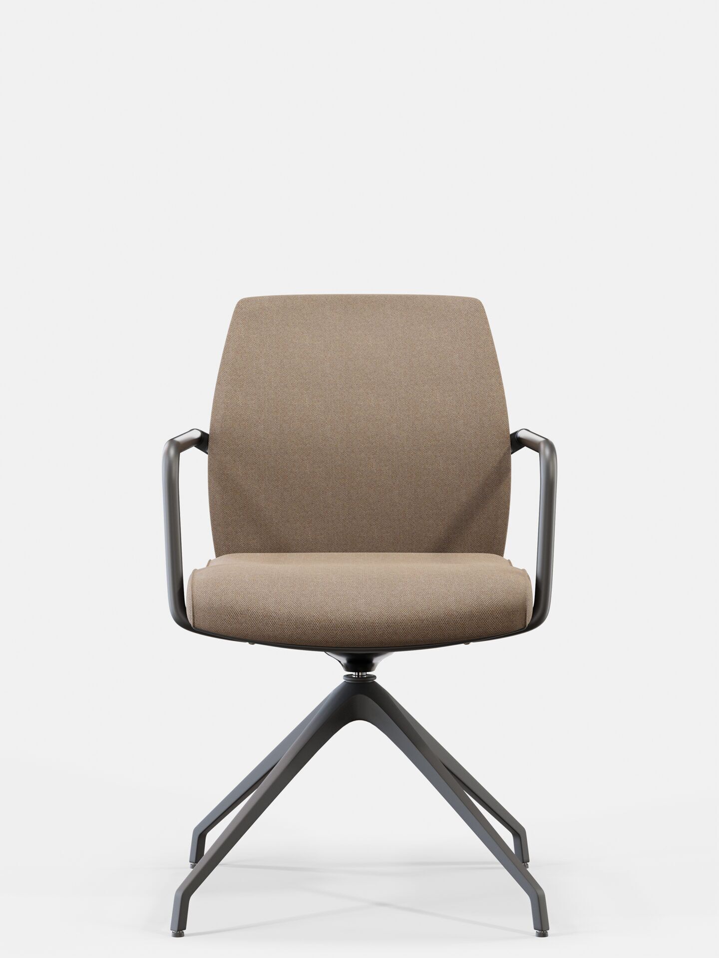 Krzesło biurowe z jasnobrązowym obiciem i czarną nogą Skill od przodu B-Group
