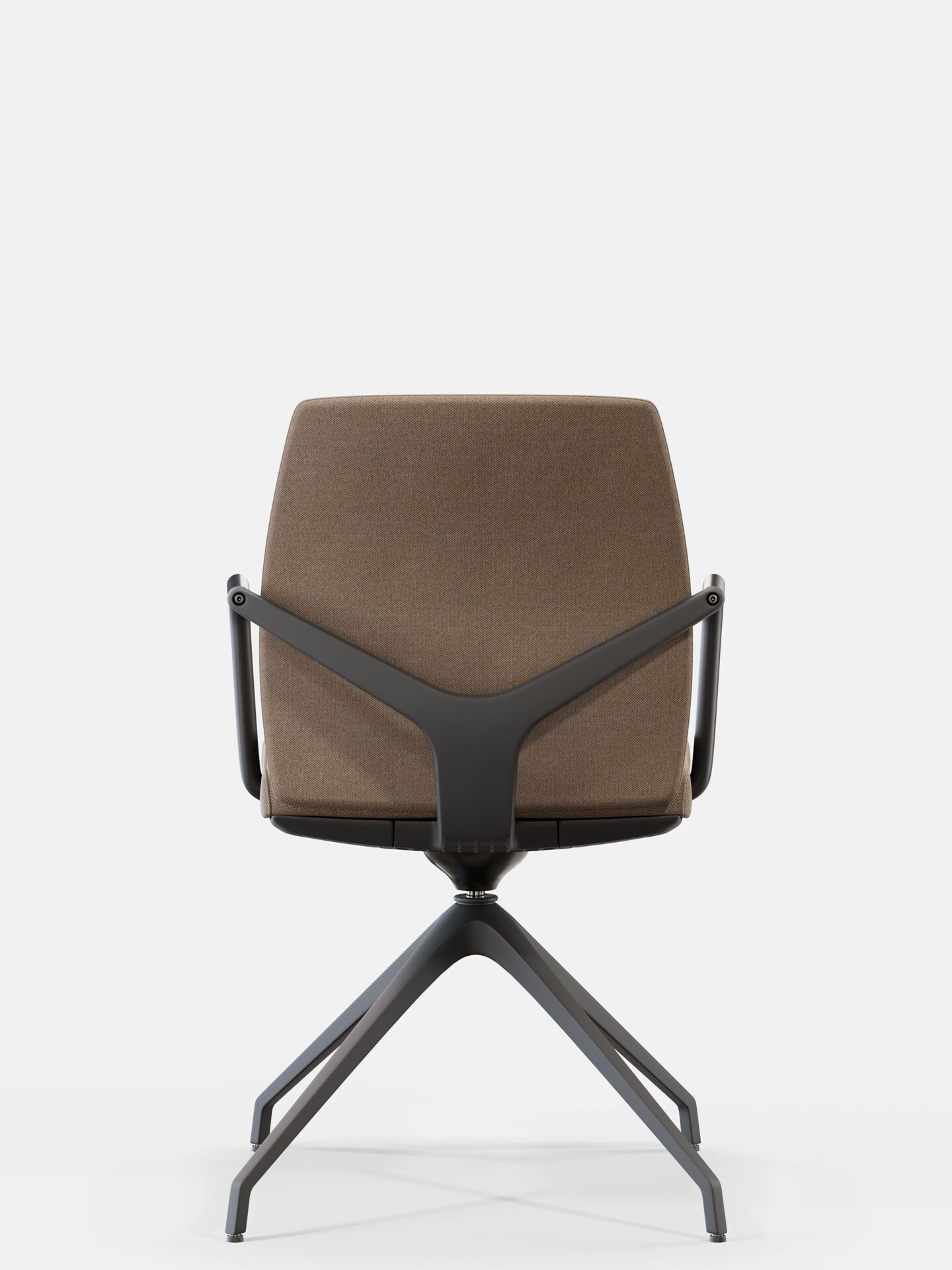 Krzesło biurowe z jasnobrązowym obiciem i czarną nogą Skill od tyłu B-Group