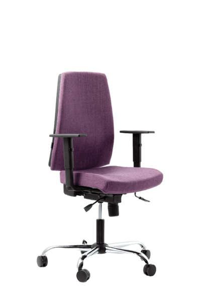 Purple office chair - visible diagonally from the front