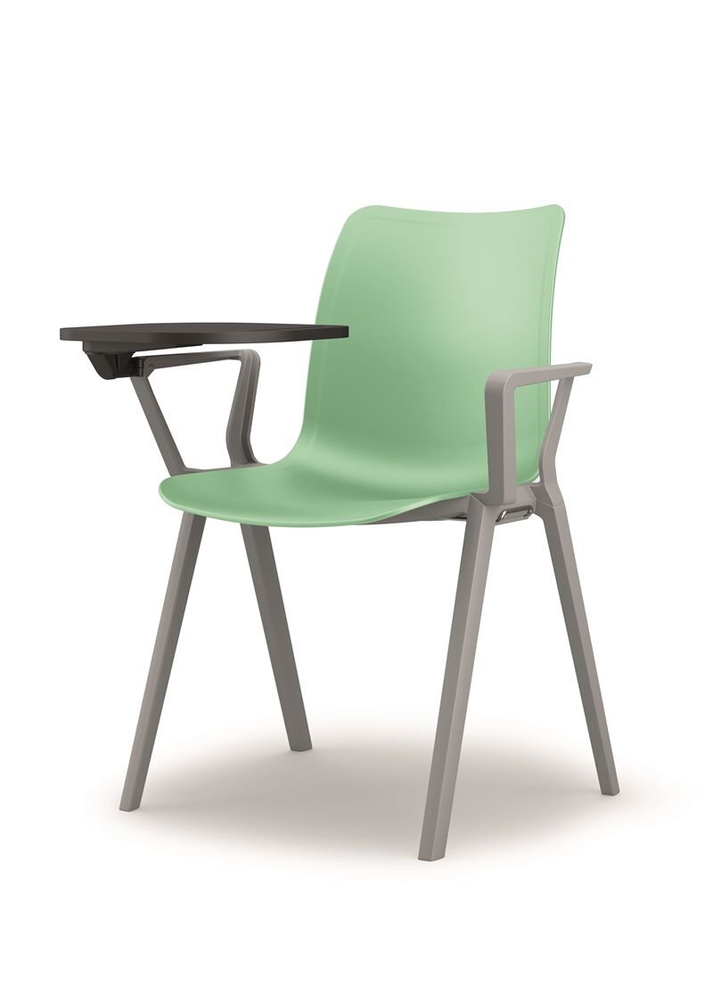 Zielone krzesło biurowe z szarymi nogami po skosie od przodu coworker B-Group