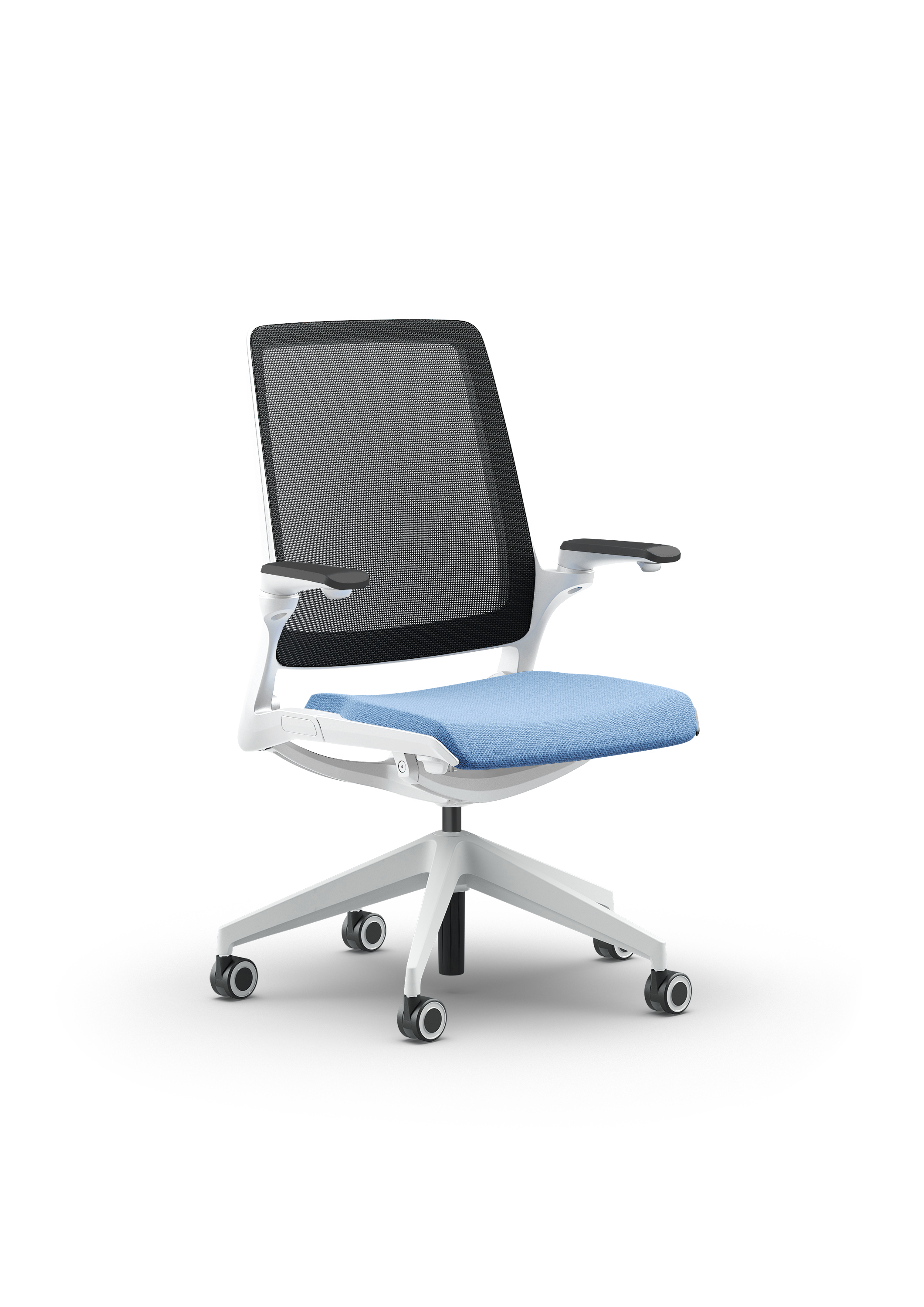 Biały fotel biurowy z niebieskim siedzeniem Ob smart - widoczny po skosie od przodu zdjęcie 16