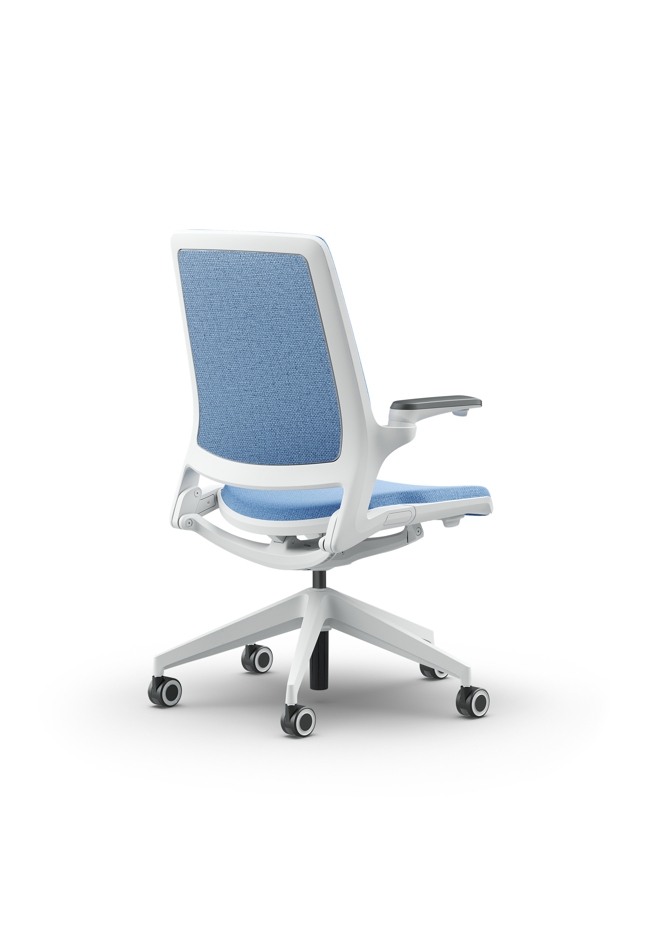 Biały fotel biurowy z niebieskim siedzeniem Ob smart - widoczny po skosie od tyłu zdjęcie 16