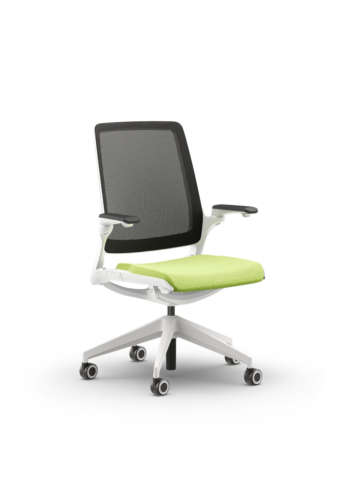 Biały fotel biurowy z zielonym siedzeniem Ob smart - widoczny po skosie od przodu zdjęcie 3