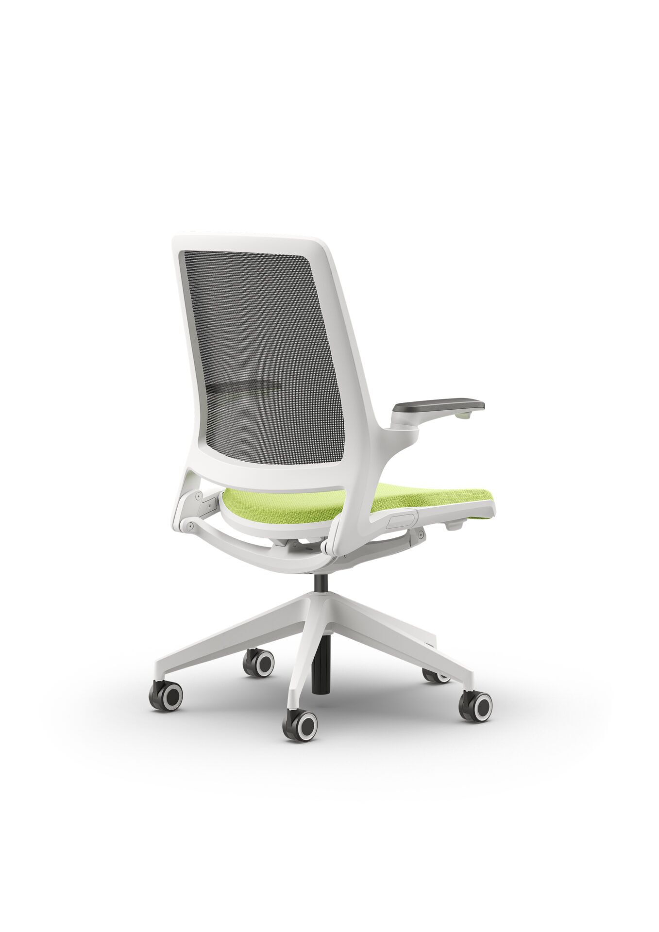 Biały fotel biurowy z zielonym siedzeniem Ob smart - widoczny po skosie od tyłu zdjęcie 4