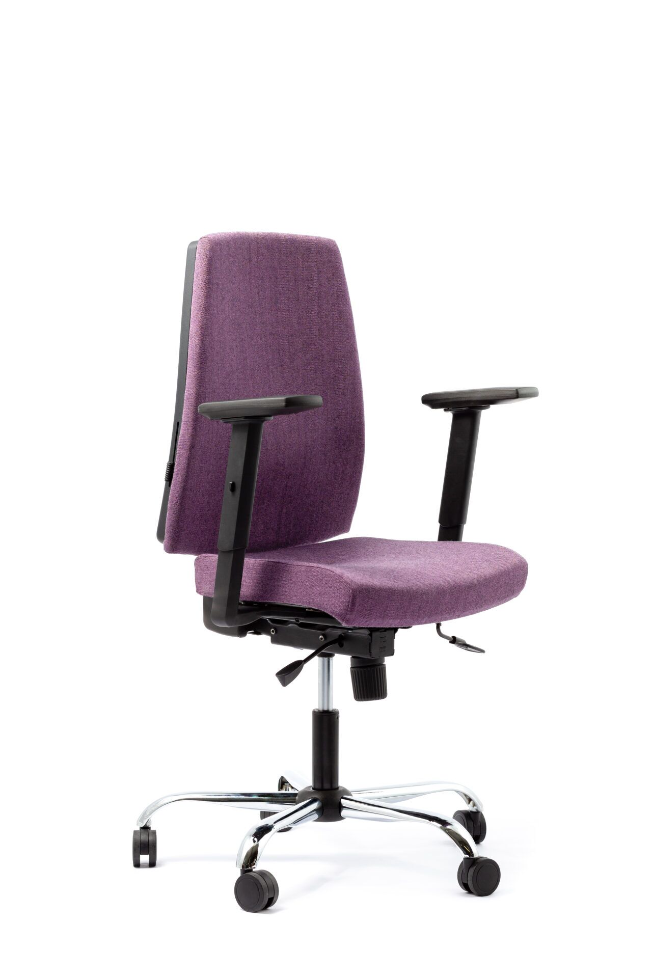Fioletowy fotel biurowy - widoczny po skosie z przodu zdjęcie 7