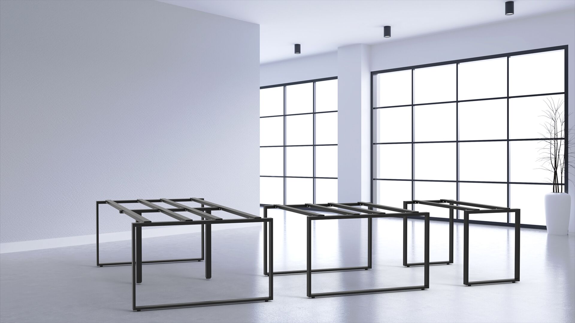 Ciemne pomieszczenie z nogami do stołu serii B300 wizualizacja