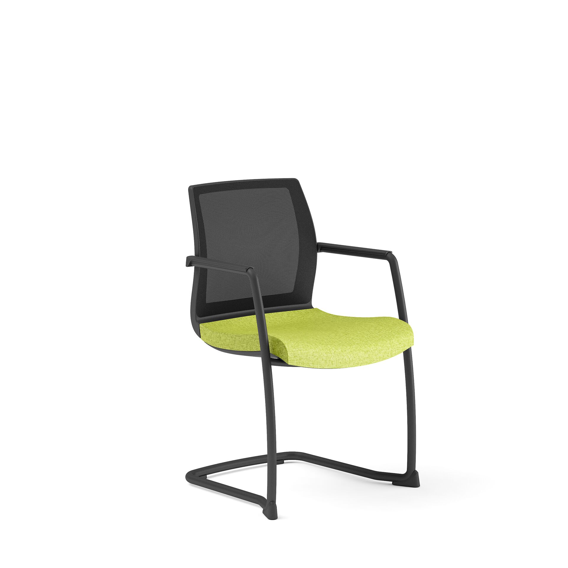 Czarne krzesło biurowe z zielonym siedziskiem smart meeting po skosie od przodu B-Group