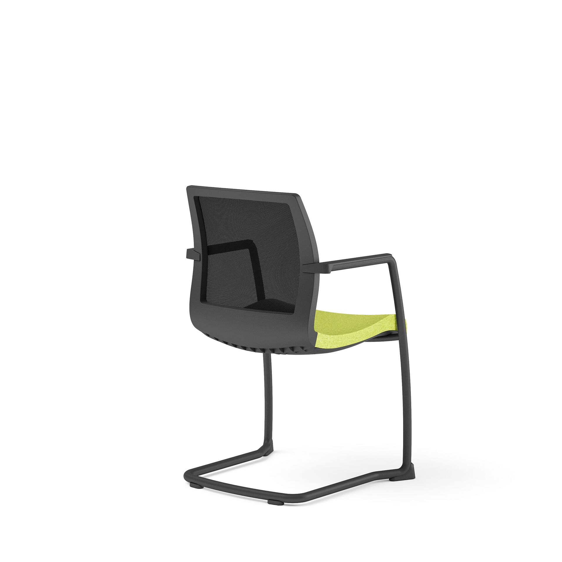 Czarne krzesło biurowe z zielonym siedziskiem smart meeting po skosie od tyłu B-Group