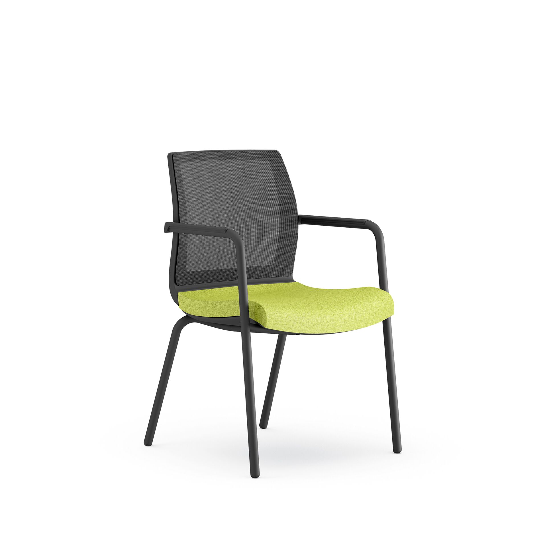Czarne krzesło biurowe z zielonym siedziskiem smart meeting po skosie od przodu B-Group