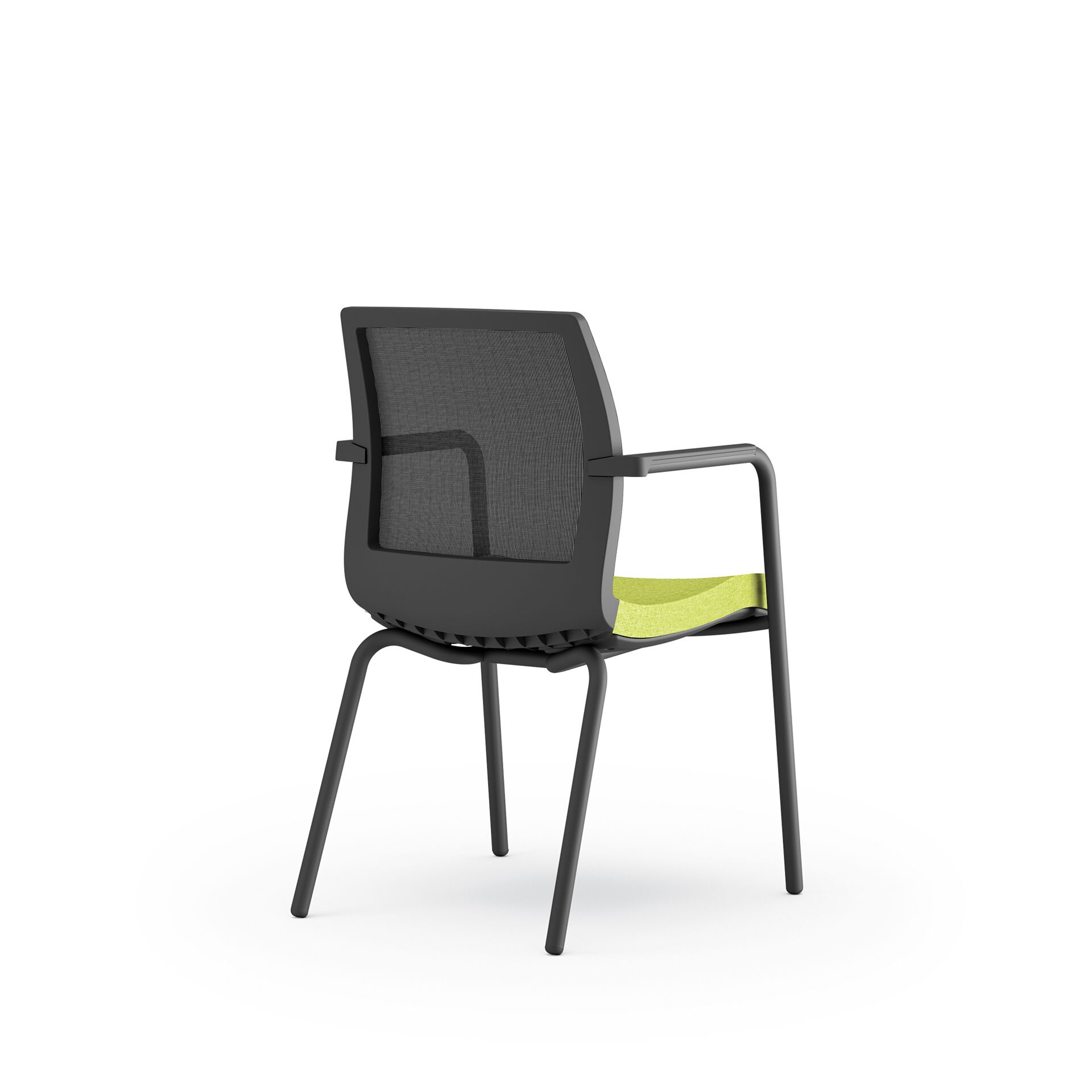 Czarne krzesło biurowe z zielonym siedziskiem smart meeting po skosie od tyłu B-Group