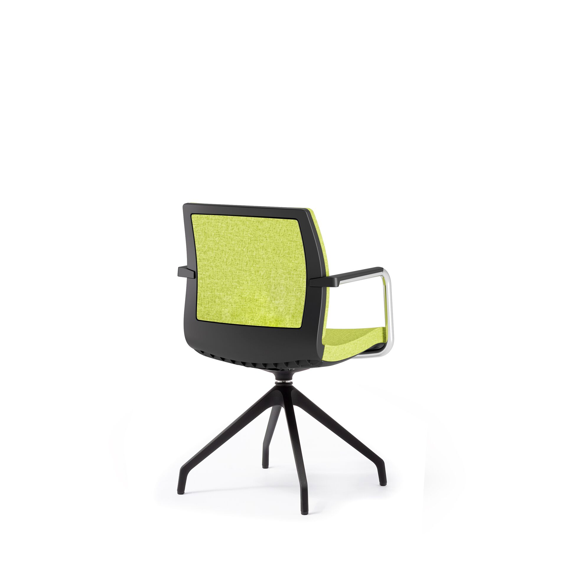 Czarne krzesło biurowe z zielonym obiciem i czarną nogą smart meeting po skosie od tyłu B-Group