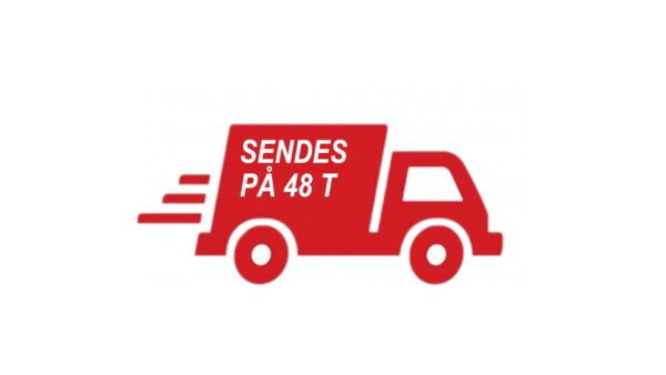 Ikon med en rød varebil som informerer om forsendelse innen 48 timer