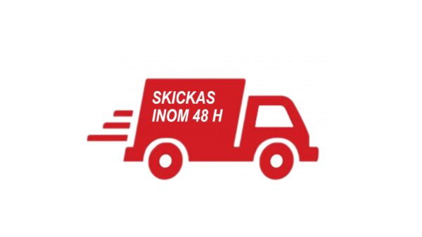 Ikon med en röd skåpbil som informerar om leverans inom 48 timmar